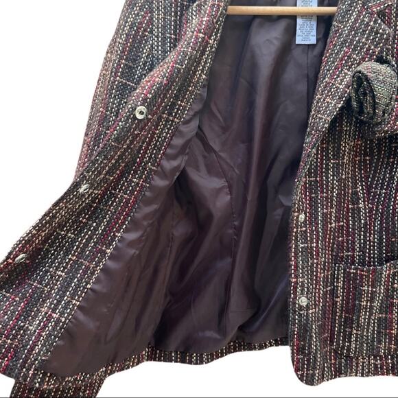 Sag Harbor US 4 Petite Y2K Brown Woven Contrast Stitch Tweed Blazer - Picture 6 of 7